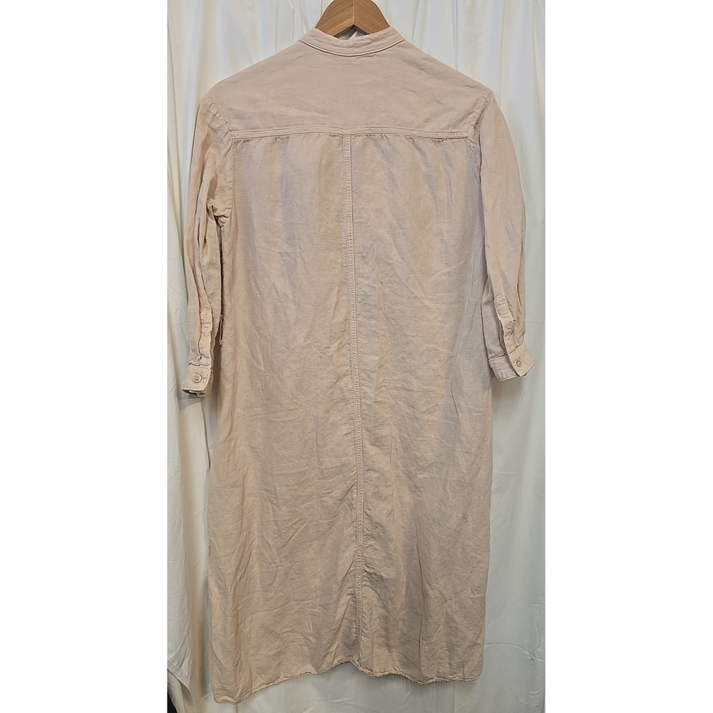 ZARA Shirtdress 100% Linen XS Tan Beige Neutral Midi Button Front Resort Casual - Picture 4 of 7